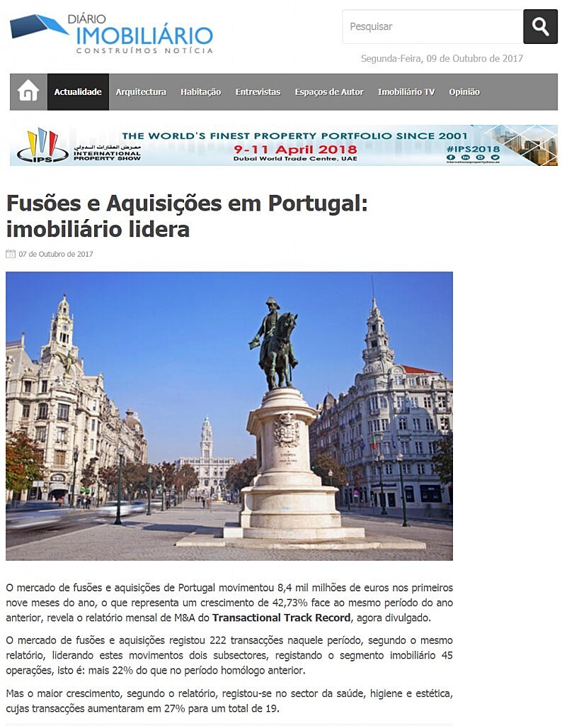 Fuses e Aquisies em Portugal: imobilirio lidera